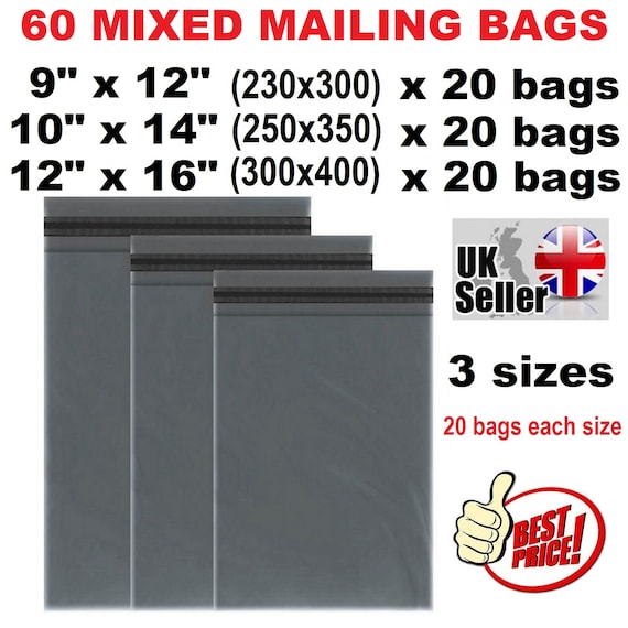 60 Mixed Mailing Postage Parcel Poly Plastic Bags Blue In 4 Sizes Bags | UK - Foto 4