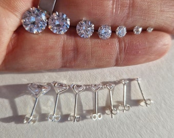 Sterling Silver Stud Earrings with AAA CZ: Minimalist Gem Sets