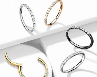 Cubic Zirconia Clicker Segment Ring: Surgical Steel Hoop with Crystals