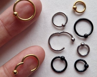 Surgical Steel Ball Closure Clicker Hinged Ring: Nose, Ear, Septum Piercing