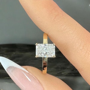 Radian solitaire ring. 1.31 Carat lab-grown diamond- Radiant Cut, engagement ring,anniversary gift, unique design ring.Engagement Ring.( D )
