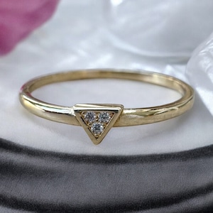 Triangle ring with diamonds, 14 carat gold. refined diamond triangle ring, stackable ring,  minimal ring,  gift for woman