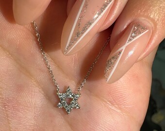 14k gold  Jewish Star Necklace, Magen David Pendant natural diamond,