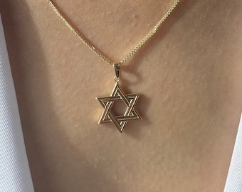 14 Carat Solid Gold Star of David Necklace, Jewish Jewelry