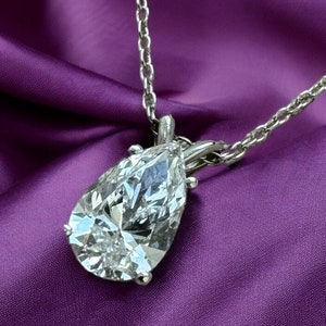 2 carat pendant Pear Cut Diamond Necklace Pear Shaped  carat diamond necklace, (D Color VVS Clarity) lab-grown diamond.