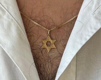 14K Gold Star of David Necklace, Jewish Symbol Pendant