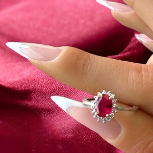 14k Gold Oval Ruby Ring with Lab Grown Diamond Halo