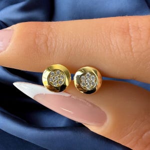 Diamond earrings. Round style.Yellow Gold. 0.14 carat. Natural diamond 14k gold. Suitable for women and girls.  gift for love for woman