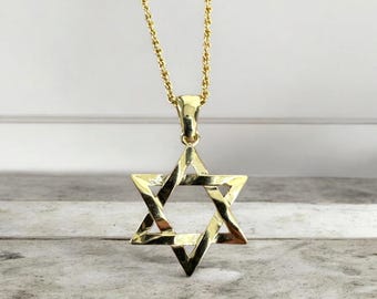 14k Solid Gold Star of David Necklace, Jewish Jewelry Gift