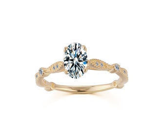 14k Gold Oval Diamond Engagement Ring,