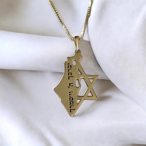 14K solide Goldkarte von Israel Anhänger zusammen mit Davidstern, Israel Halskette, Jüdischer Davidstern Anhänger. Geschenk für Mann