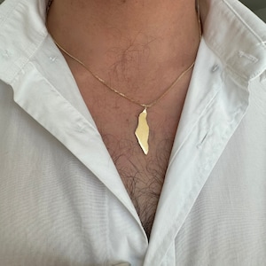 Landkarte Israel, Halskette Das Gebet des Weges, Israel, Halskette aus 14K Gold. Landkarte Israel als Anhänger. Geschenk für Ihn