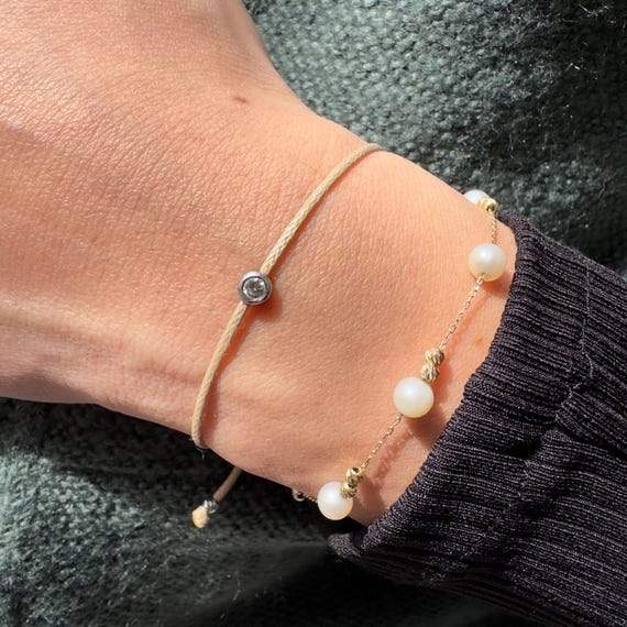 Lab Grown Diamond Bracelet, 14K Gold Minimalist Jewelry, Adjustable Wire Bracelet