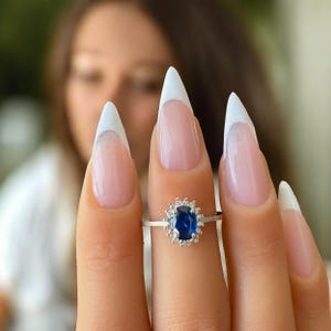 sapphire ring / 14 carat classic oval cut sapphire ring with diamonds all around /sapphire ring  gold 14k (D Color VVS1 Clarity). Diana ring