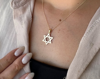14K Gold Star of David Necklace, Jewish Jewelry, Bat Mitzvah Gift