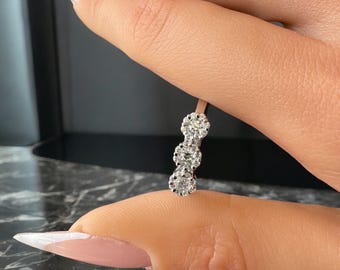 3 Flower Halo Lab Grown Diamond Ring, Solid Gold Engagement