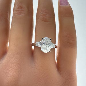 2 Carat 14K Oval lab grown diamond 3 Stone Ring Oval Center Diamond with Two Side Diamonds Elegant Engagement or Anniversary Ring Handmade