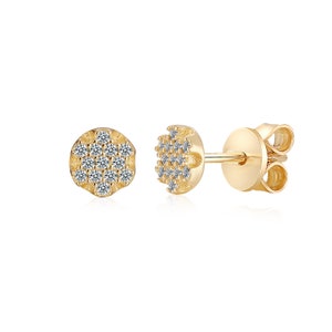 Diamond earrings. Round style.Yellow Gold. 0.25 carat. Natural diamond 14k gold. Suitable for women and girls.  gift for love for woman.