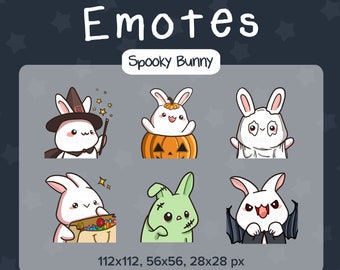 6 Halloween Bunny Emotes | Twitch | Discord | YouTube | Cute White Rabbit Emoji Pack | Ready to Use | Streaming