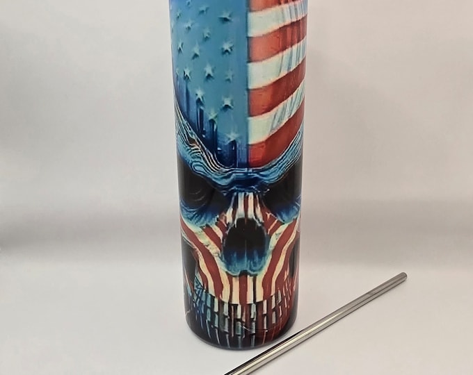 Red White and Blue Skull Tumbler
