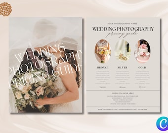Photography Pricing Guide Template, Wedding Photography packages, Pricing Guide Photographers,Wedding photography Pricing Guide, Price list