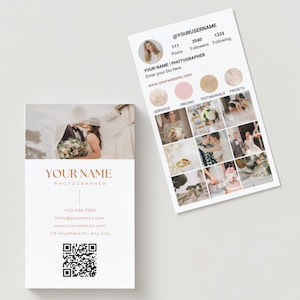 Conception de modèle de carte de visite, modèle de carte de visite Instagram, carte de visite code QR, carte de visite photographe Canva, modèle IG Canva
