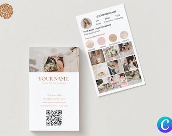 Business card template design, Instagram Business Card Template, QR code business card, Photographer Business card Canva, IG Canva template