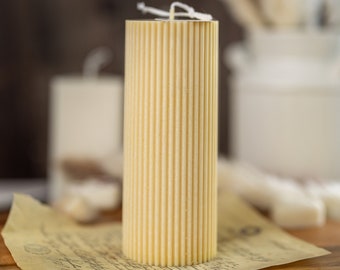 Large Ribbed Thick Pillar Candle/Scented/Birthday Gift/Wedding decor/ Soy candle/Home decor