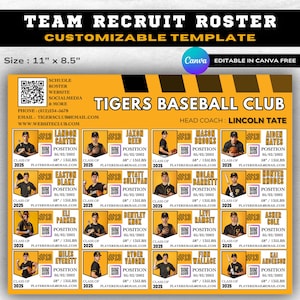 Travel Team Roster Template | 16-Player Club Recruiting Sheet | Travel & Select Team Athlete Profile | Baseball Roster Editable Sports