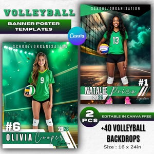 Volleyball Poster Banner Template | Green Volleyball Homecoming Senior Night | Editable canva Sports Poster | volleyball Backdrops