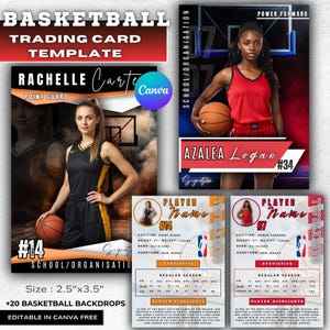 Basketball-Sammelkartenvorlage | Basketball Doppelseitige Canva Sportkarte | Druckbare Basketball Mädchen Spieler Karte | Benutzerdefinierte Team Geschenkidee