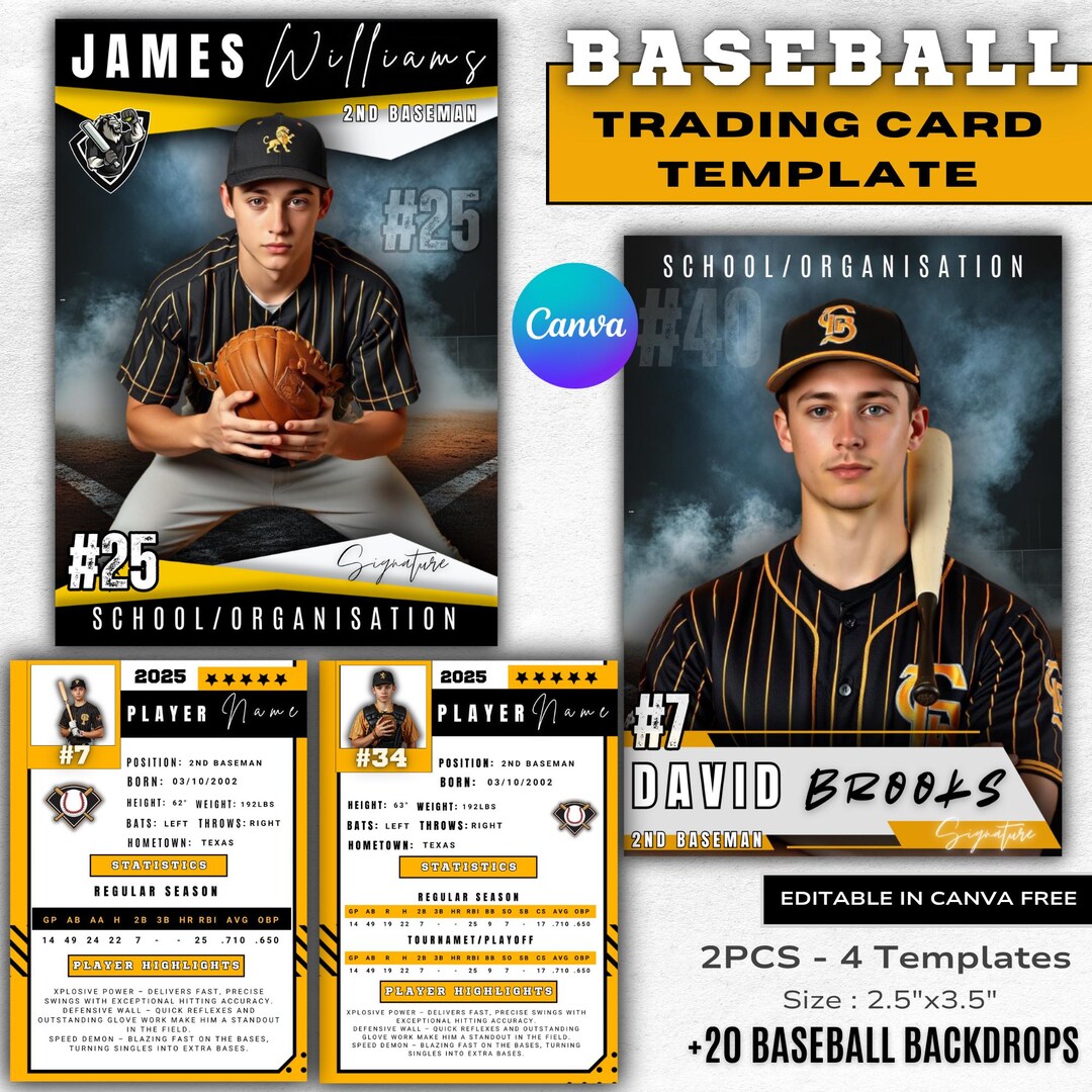 Customizable Baseball Card Template: Canva DIY Sports Trading Card ...
