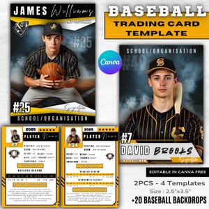 Modello personalizzabile per carta da baseball / Design Canva bifacciale / Carte sportive fronte e retro fai da te per carte da gioco di softball / Carta da giocatore di baseball