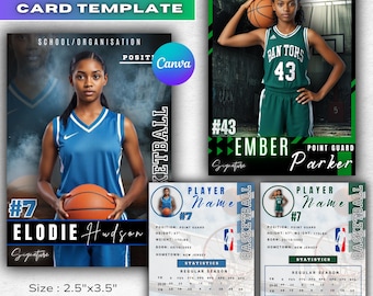Basketball girl Card Template | basketball Double-Sided Canva Sports Card | Printable Basketball girl Player Card | Custom Team Gift Idea