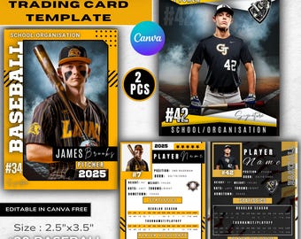 Custom Baseball Card Template: DIY Double-Sided trading card Canva Design (2.5x3.5 in)