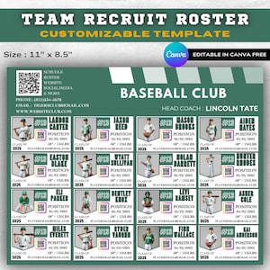 Team profile sheet | Editable Travel Team Roster Template | 16-Player Recruit Sheet | Club & Select Team Athlete Profile | Canva Design