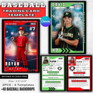 Editable Baseball Card Template | Double-Sided Canva Design | DIY baseball trading Card Front & Back Sports Cards | Baseball player card