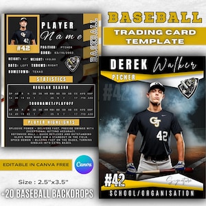 Baseballspieler Kartenvorlage | Doppelseitige Baseball Sammelkarte | Canva bearbeitbare Sportkarte | Baseball Front- und Back-Karte mit Stats