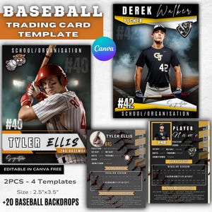 Baseball Sammelkarten Vorlagen-Set | 2 Doppelseitige Spielerkarten | Bearbeitbar in Canva | Sportkarten für Vorder- und Rückseite | Baseball Spieler Karte