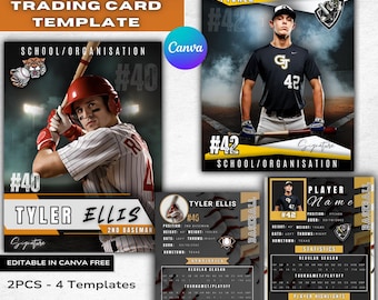 Editable Baseball Trading Card Template: Canva Sports Card softball player (2.5x3.5", Double-Sided, Digital Download)