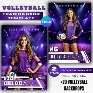 Volleyball Poster Banner Template | Volleyball Senior Night Canva Design purple | Editable canva Sports Poster | volleyball Backdrops