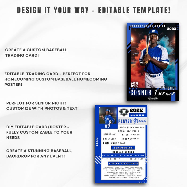 Custom Baseball Trading Card Template Canva | Editable Double Sided ...