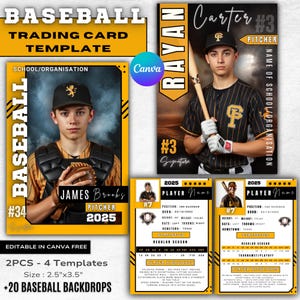 Modello personalizzabile per carta da baseball / Design Canva bifacciale / Carte sportive fronte e retro fai da te per carte da gioco di softball / Carta da giocatore di baseball