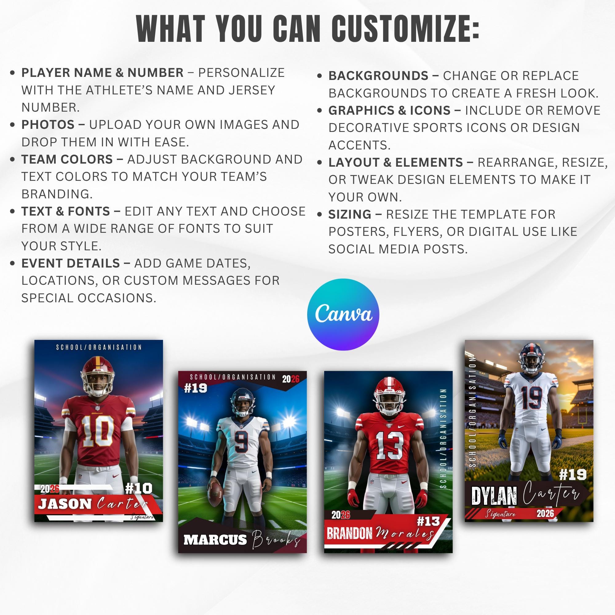 Custom Football Poster | Editable Red Banner Canva Template | Senior ...