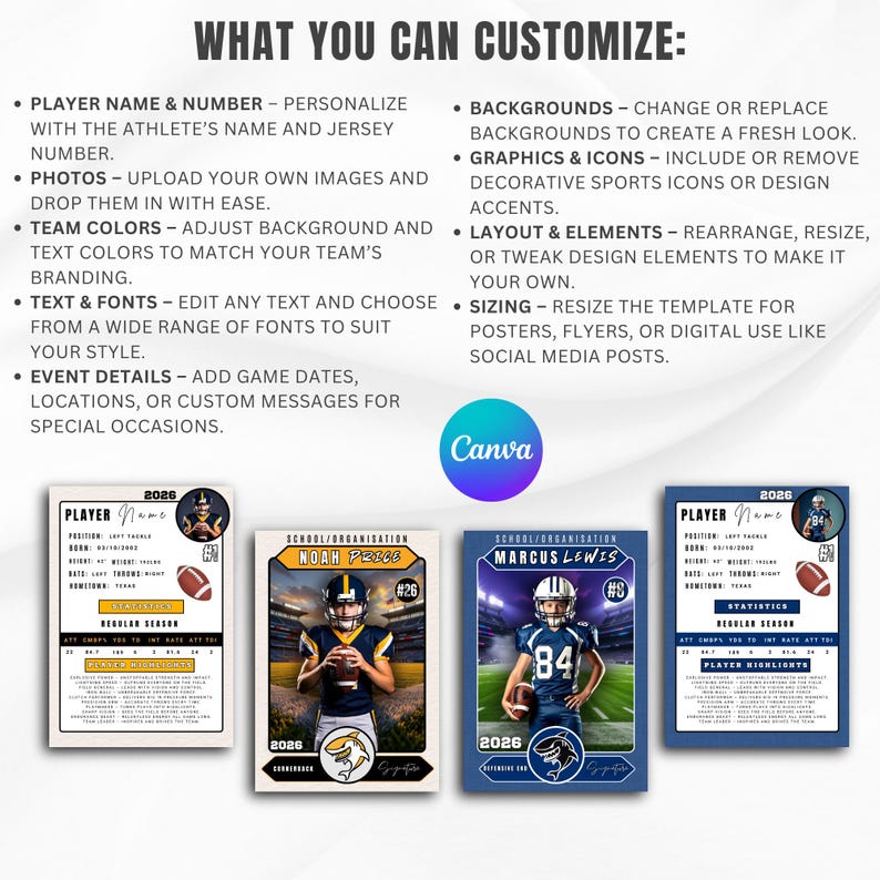 Football Player Card Template | Double-sided Sports Trading Card ...