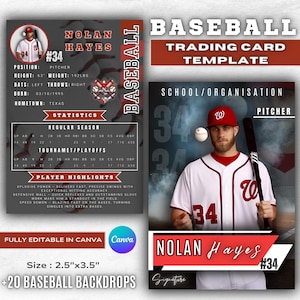 Doppelseitige Baseballkarte Vorlage | DIY Baseballspieler Sammelkarte | Canva Sports Card Vorlage | Baseball Card Design zum Ausdrucken