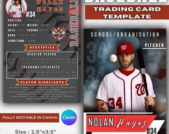 DIY Baseball Trading Card Template: Double-Sided editable Canva Design (2.5" x 3.5")