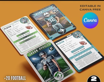 Football trading Card Template | customizable Double-Sided Sports Trad Card | Editable Youth Player Card for Birthday Gifts & Team Keepsake