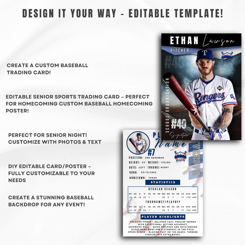 Baseball Player Trading Card Template | Double-sided Baseball Trading ...