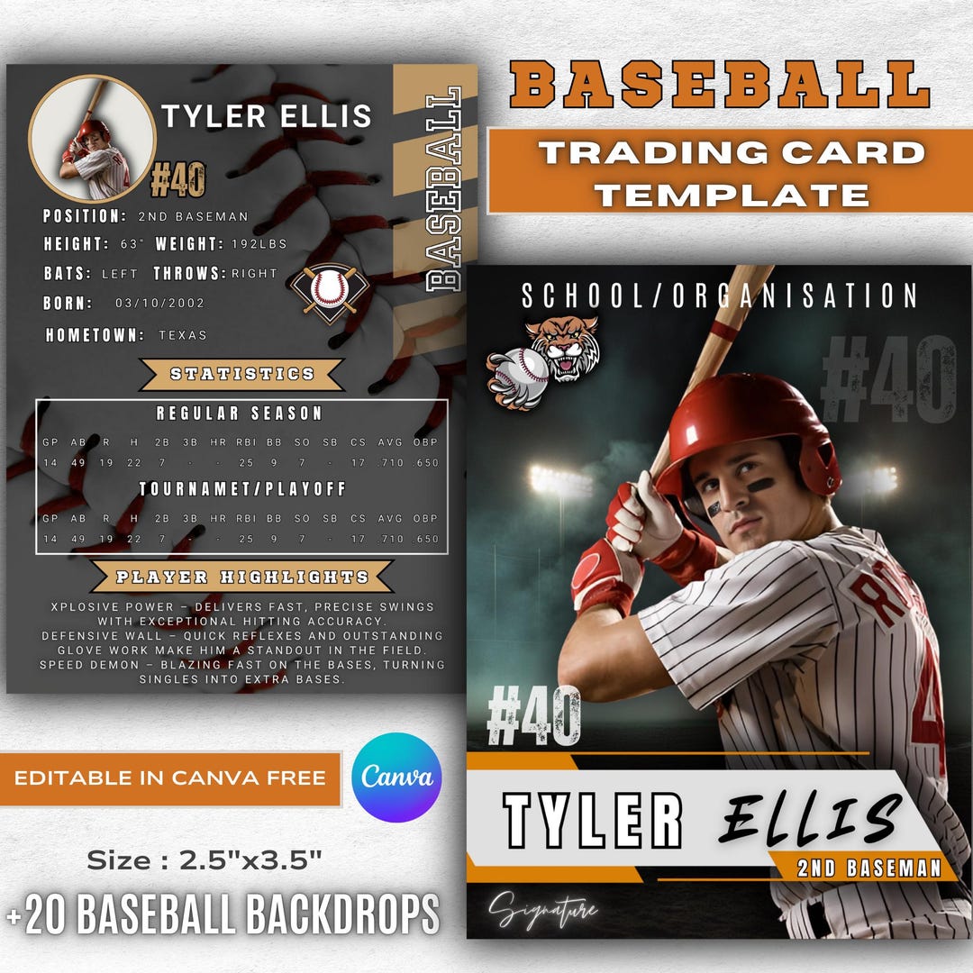 Double Sided Baseball Trading Card Template | Canva Editable Sports ...